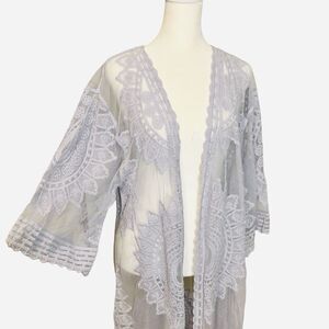 Rachel Zoe Lace Kimono Sheer Embroidered Open Duster Whimsigoth Fairycore Boho
